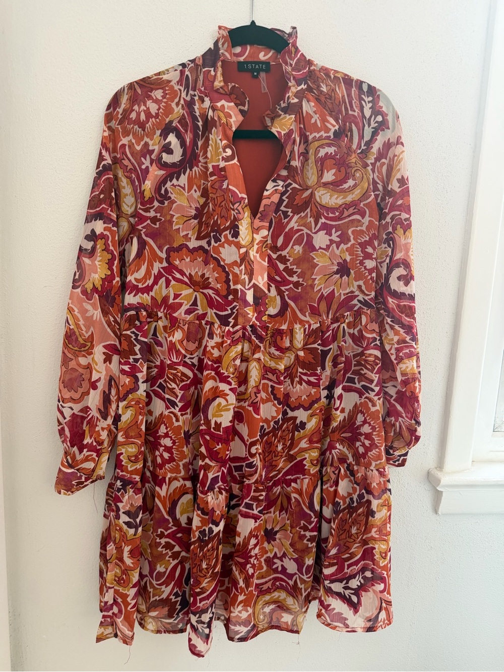 1. State Women's Floral Tiered Long-Sleeve Dress in Rust Multi M
